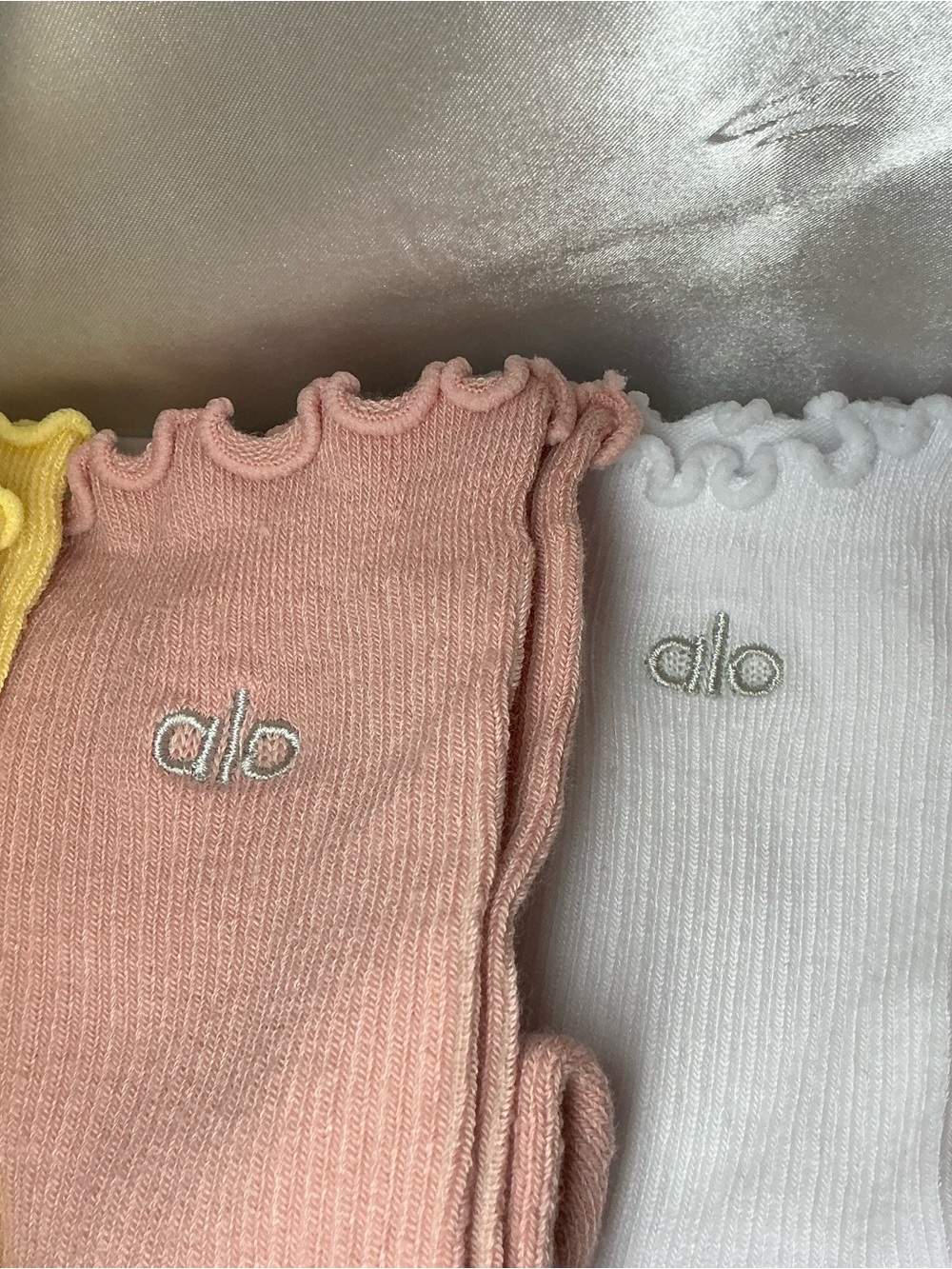 NWOT Alo Yoga Lettuce Edge Socks Black White Yellow Pink - Picture 4 of 7